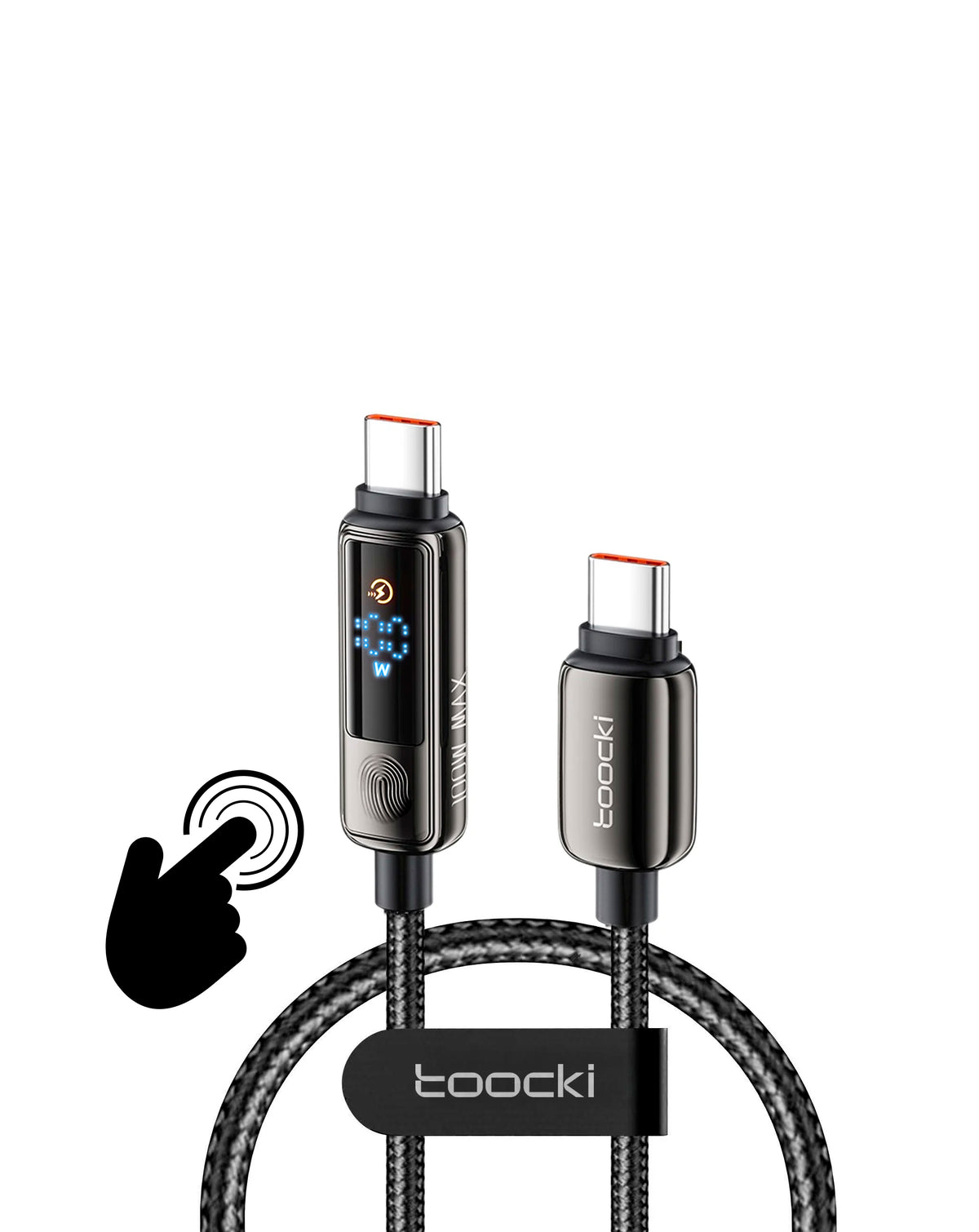 Toocki Touch Display USB-C to USB-C Super Fast Charging Data Cable with Display — Gray, 100W, 3ft