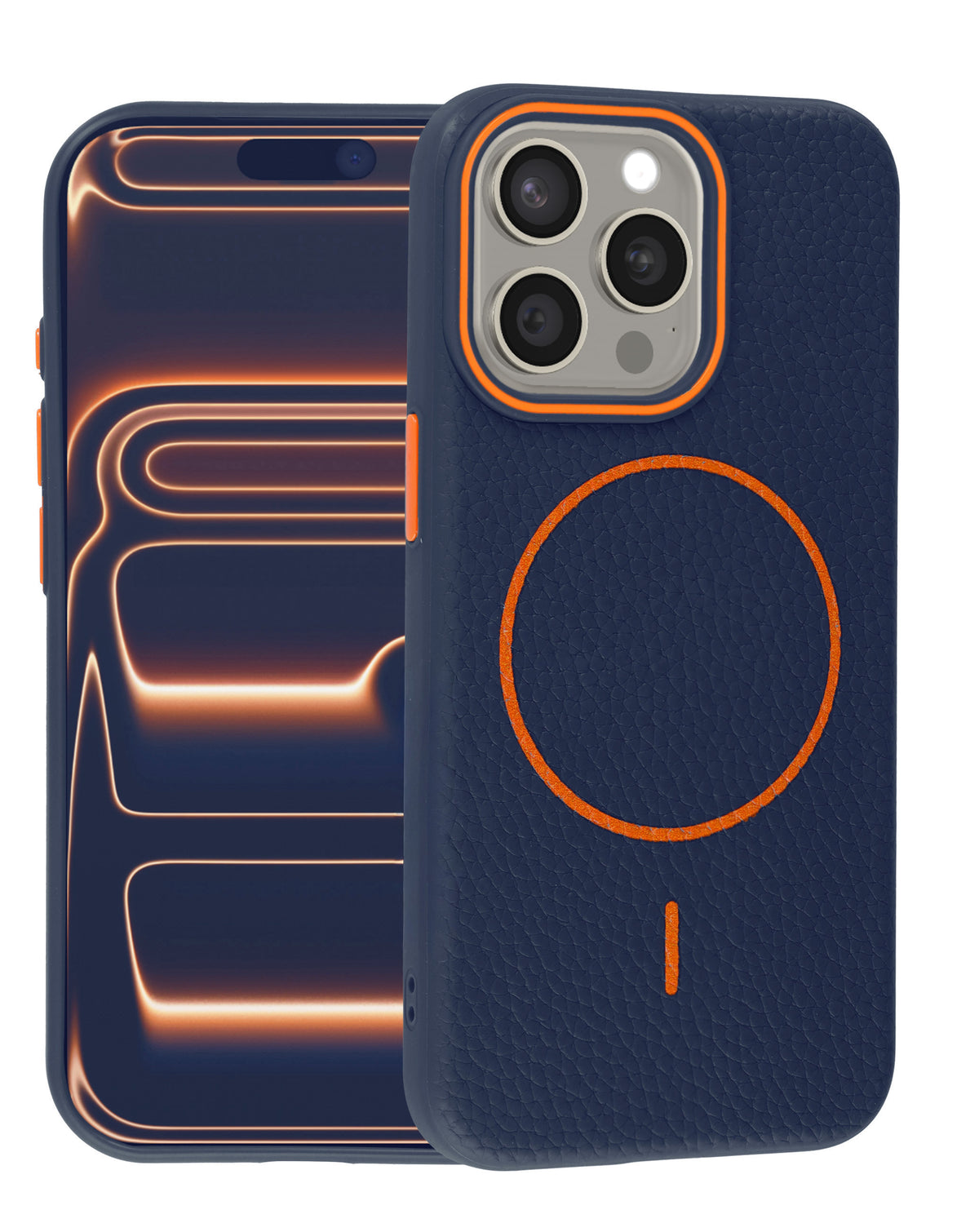 Magnetic Leather Case for iPhone 14 Pro Max — Wayne Blue & Orange