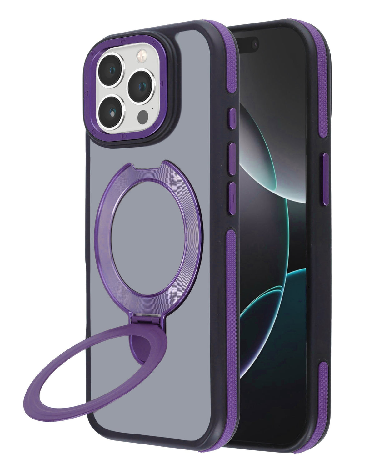 Kickstand Crystal Clear Wireless-Charging Compatible Case for iPhone 14 Pro Max — Purple