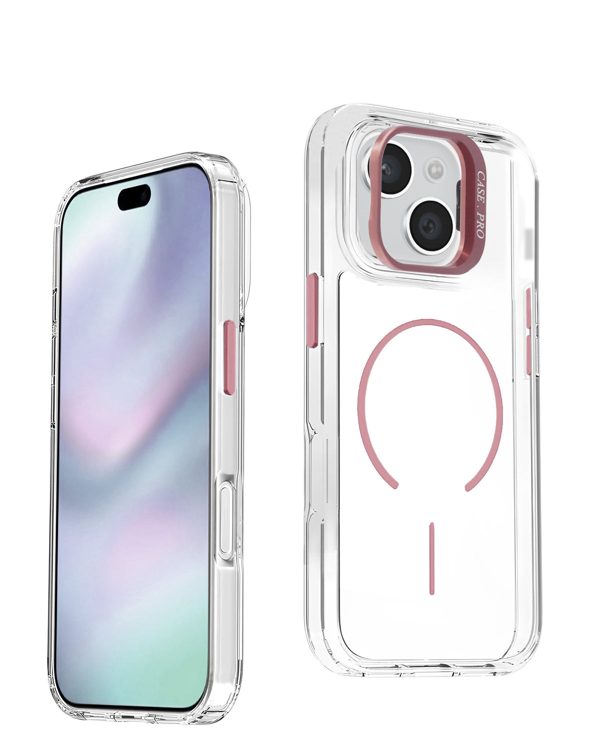 Magnetic Kickstand Crystal Clear Case for iPhone 17E / 16E / 15 / 14 / 13 — Pink