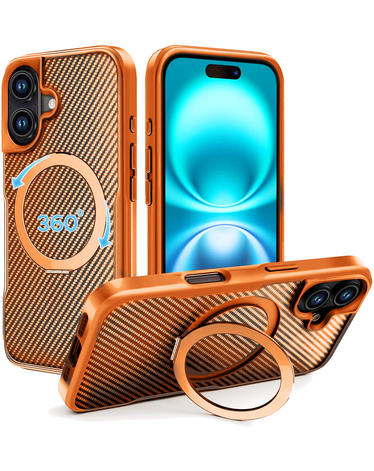 Magnetic Kickstand Full-Body Case for iPhone 16 Plus — Orange