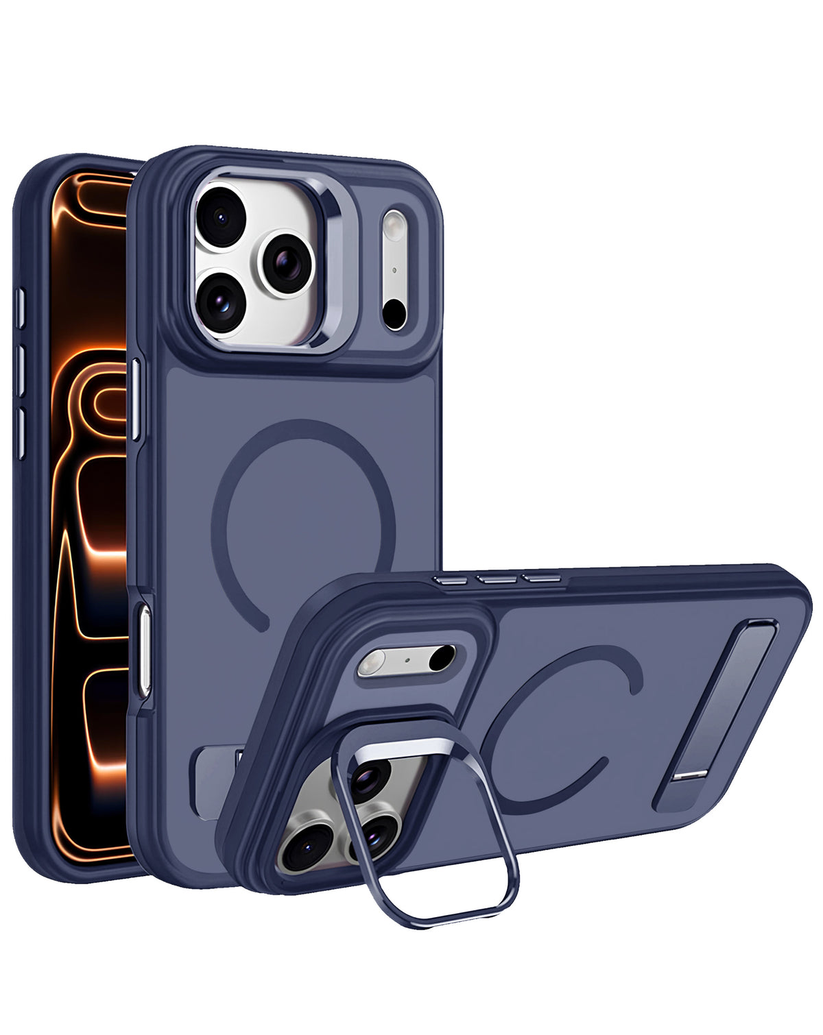 Kickstand Crystal Clear Camera-Protecting Case for iPhone 17 Pro / 18 Pro — Blue