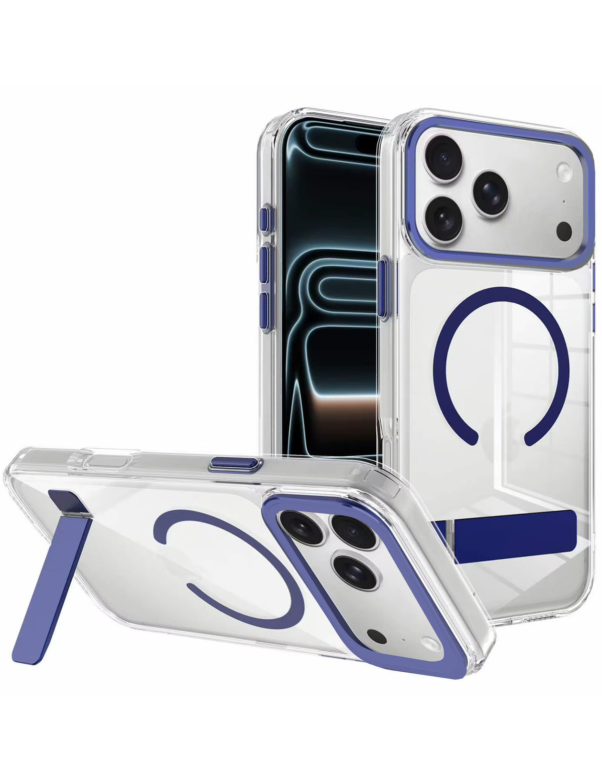 MagSafe Kickstand Crystal Clear Case for iPhone 17 Pro / 18 Pro — Blue