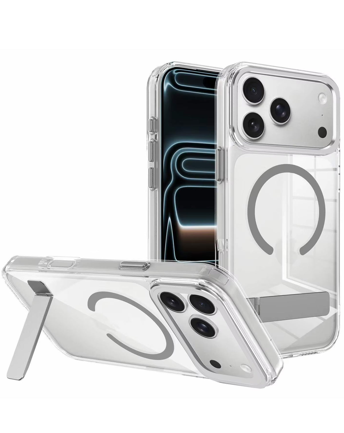 MagSafe Kickstand Crystal Clear Case for iPhone 17 Pro / 18 Pro — Gray