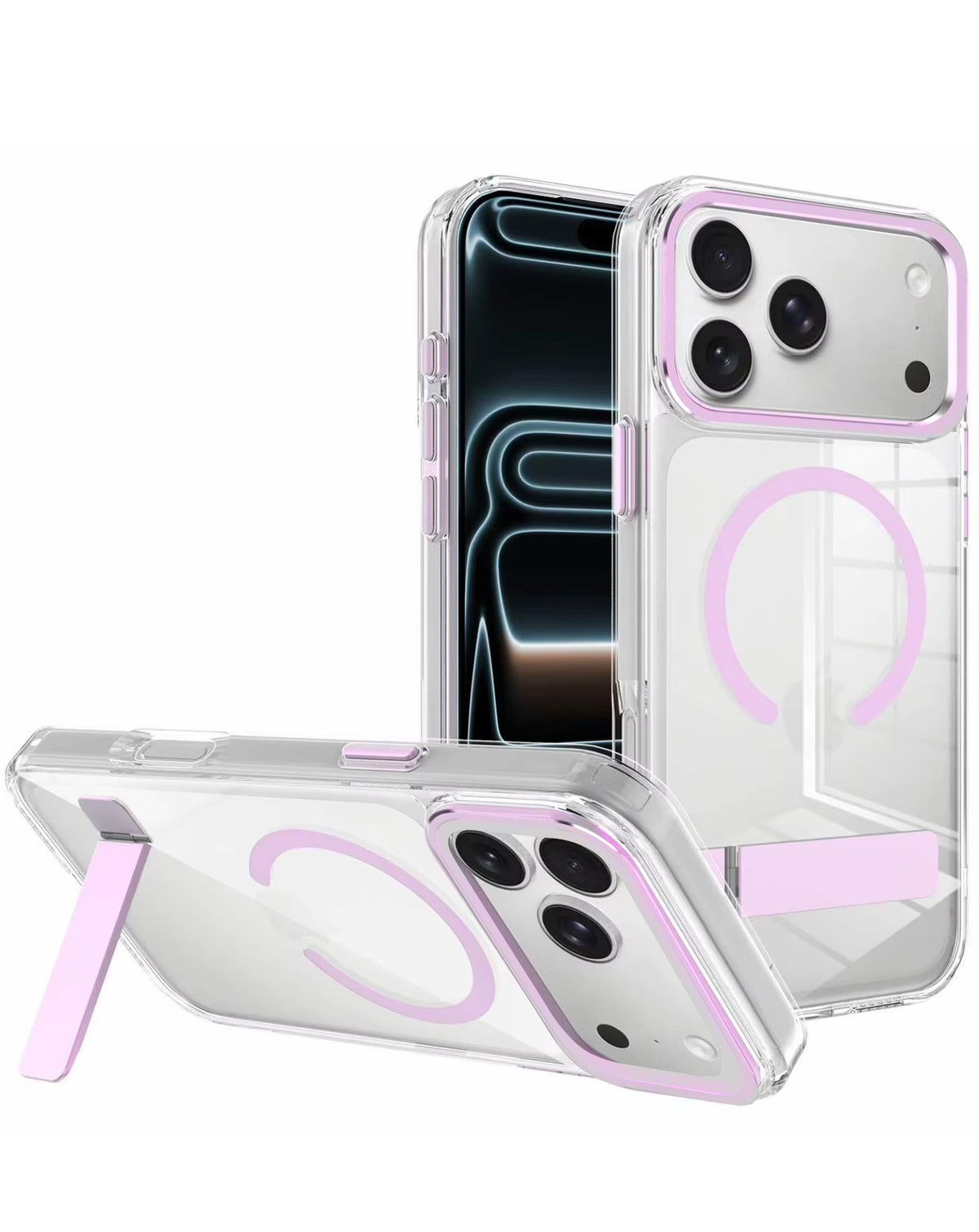 MagSafe Kickstand Crystal Clear Case for iPhone 17 Pro / 18 Pro — Pink