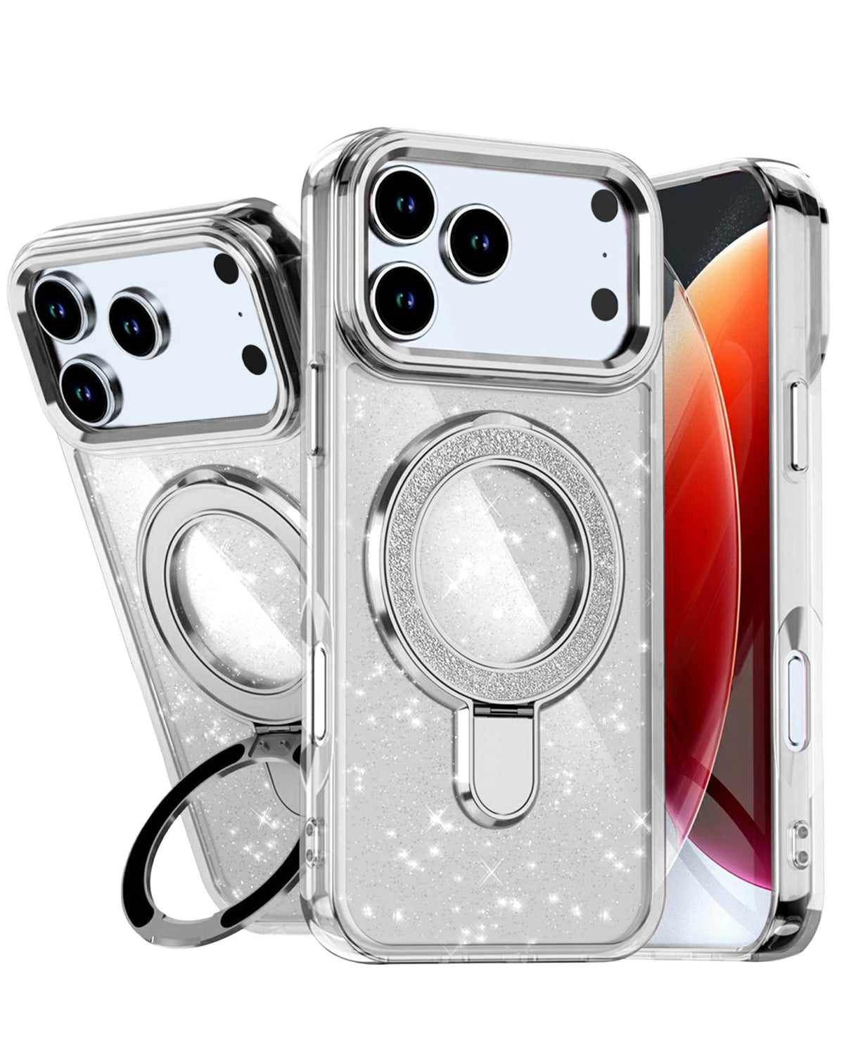 Kickstand Crystal Clear Glitter Case for iPhone 17 Pro / 18 Pro — Clear