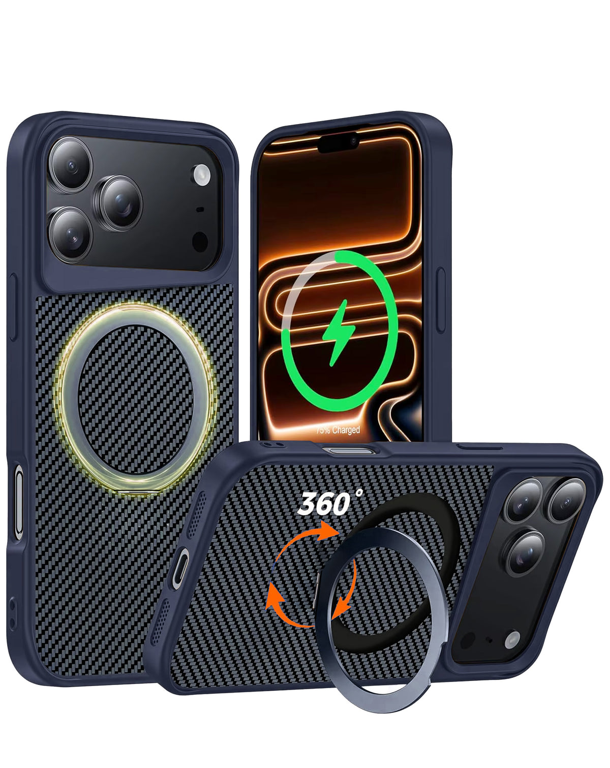 Magnetic Kickstand Full-Body Case for iPhone 17 Pro / 18 Pro — Navy