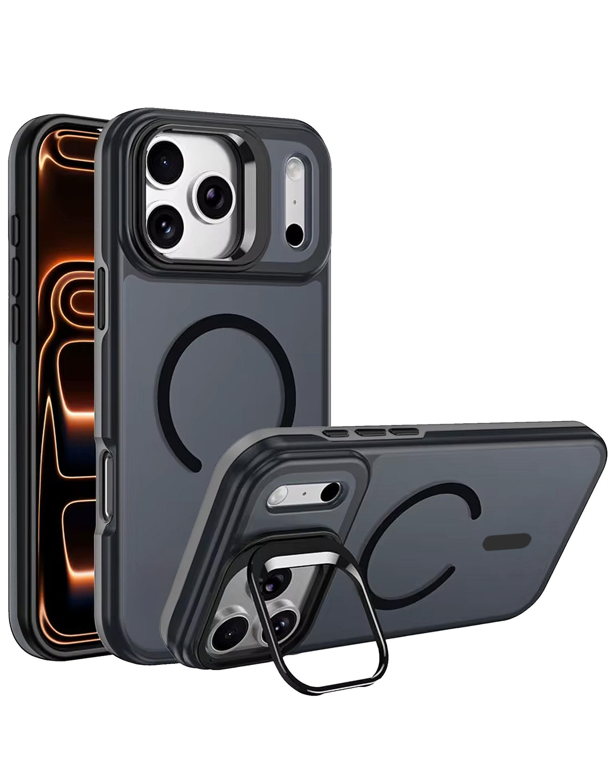 Kickstand Wireless-Charging Compatible Slim Case for iPhone 17 Pro Max / 18 Pro Max — Black