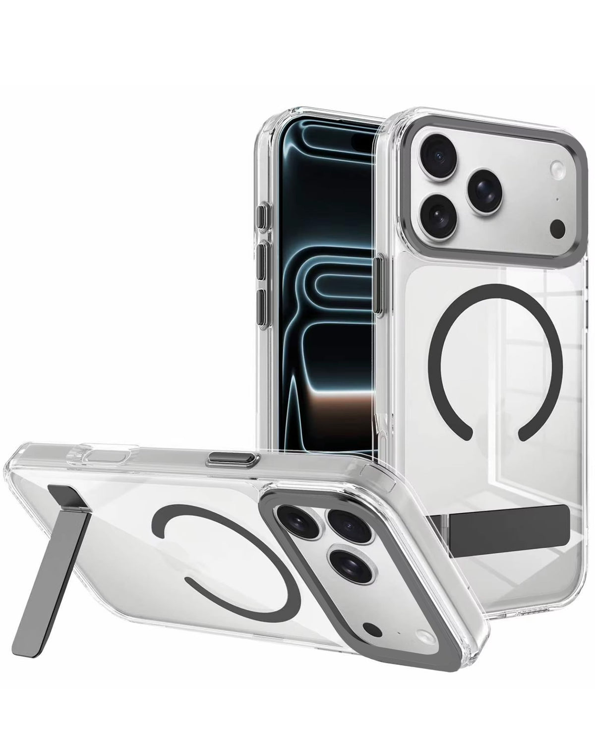 MagSafe Kickstand Crystal Clear Case for iPhone 17 Pro Max / 18 Pro Max — Black