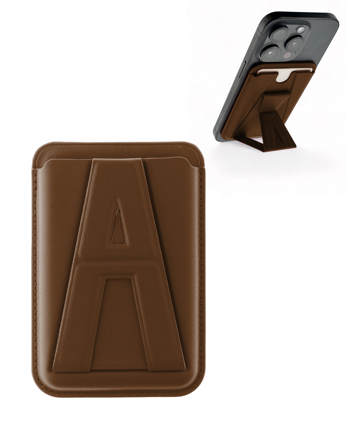 A Design Leather Magnetic Card Wallet Holder with Stand - Brown