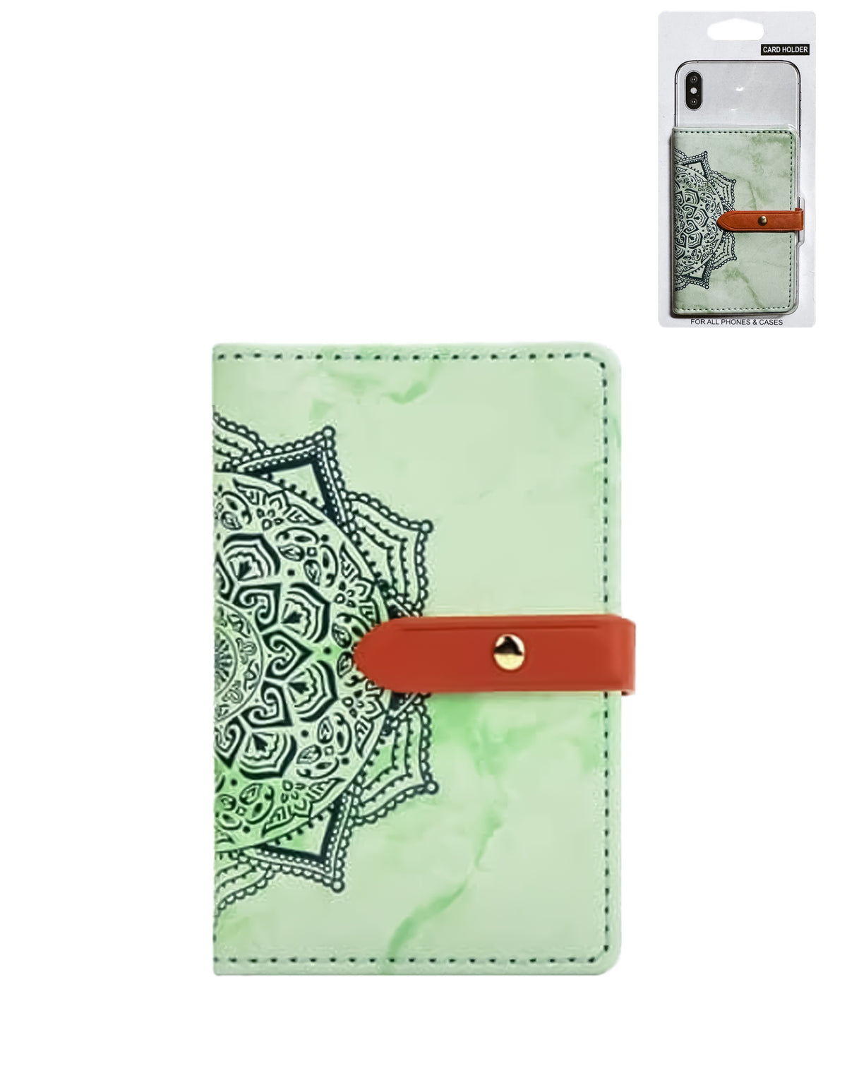 Universal Back Phone Datura Flower Leather Card Slot — Green