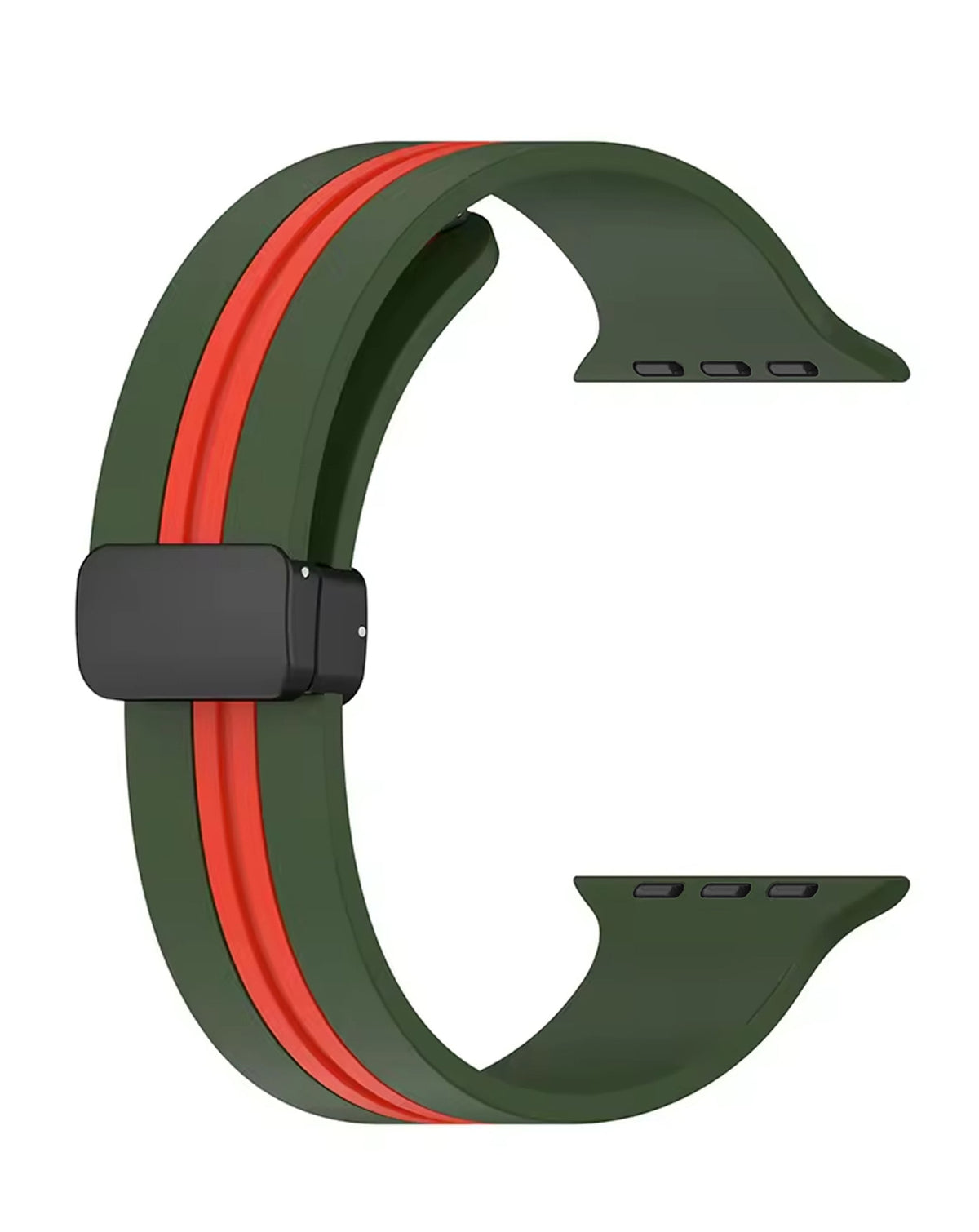 Magnetic Soft Silicone Band for Apple Watch 42 / 44 / 45 / 46 / 49mm — Green & Orange