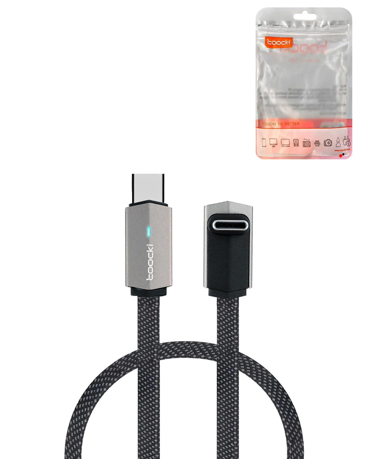 Toocki Car Series USB-C to USB-C Thick Braided Fast Charging Data Cable — Gray, 3ft, 60W
