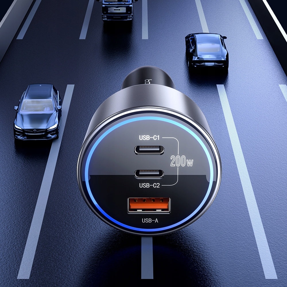 Toocki PD USB-C+C+A Car Charger — Black, 200W