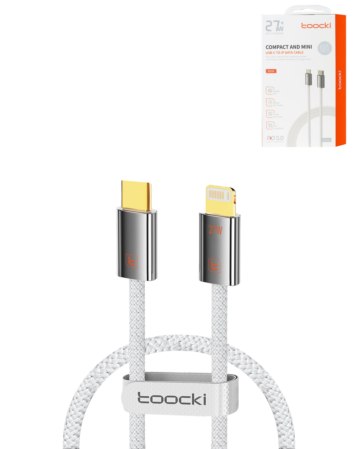 Toocki Compact Zinc Alloy USB-C to Lightning Non-MFI Super-Fast Charging Data Cable — 27W, 3ft