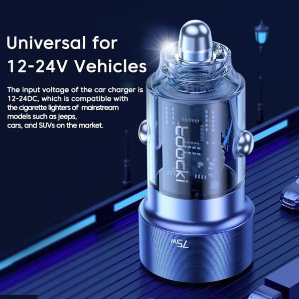 Toocki PD USB-C+A Transparent Car Charger — Blue, 75W