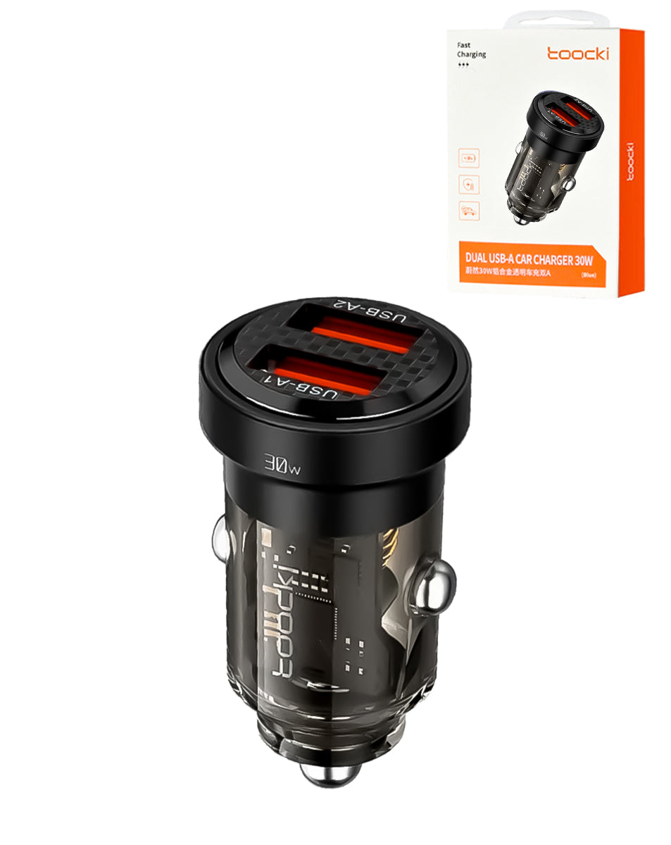 Toocki PD USB A+a Transparent Car Charger — Black, 30W