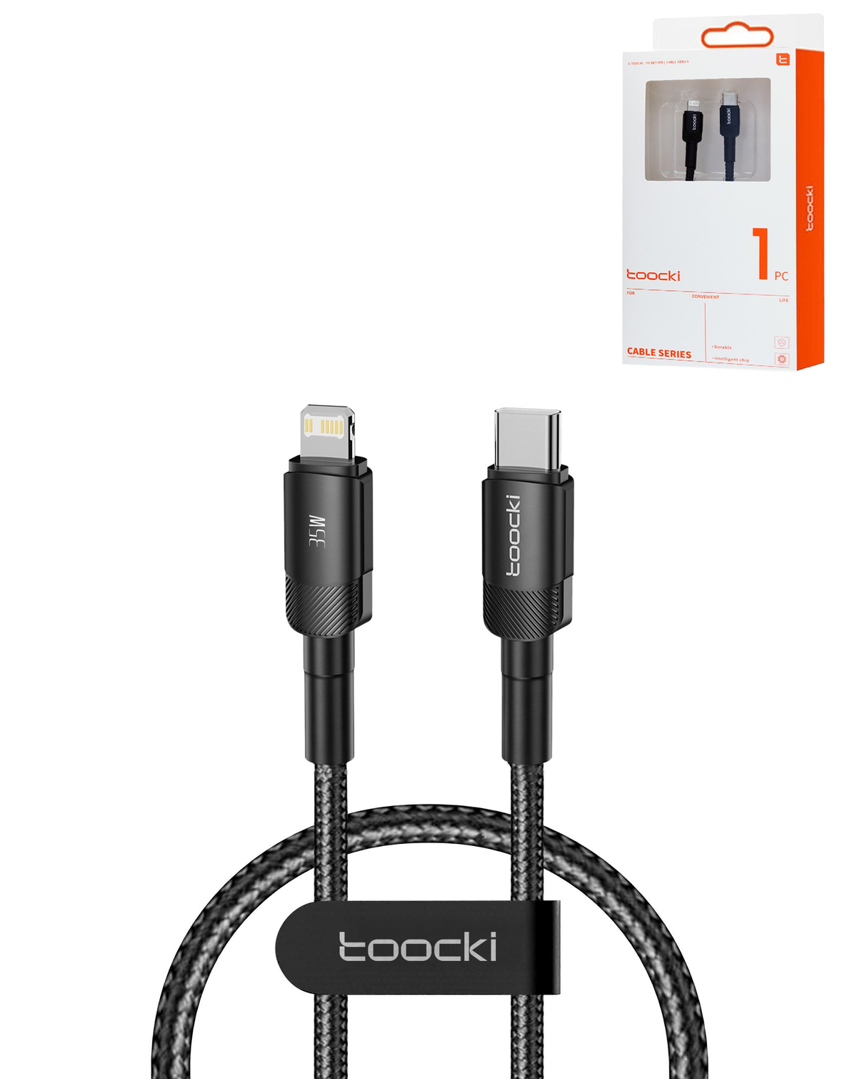 Toocki USB-C to Lightning Non-MFI Fast Charging Data Cable — Black, 3ft, 20W