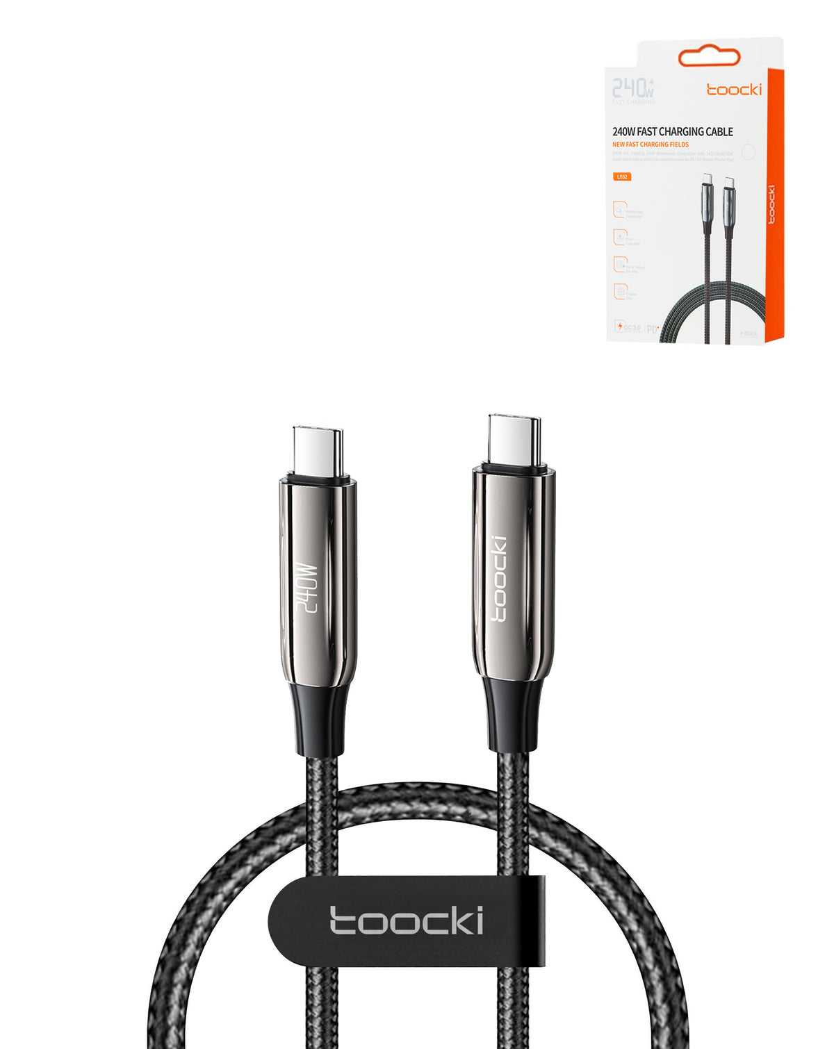 Toocki USB-C to USB-C Super Fast Braided Charging Data Cable for TV / Laptop / Robot / SmartPhone / Tablets — 3ft, 240W