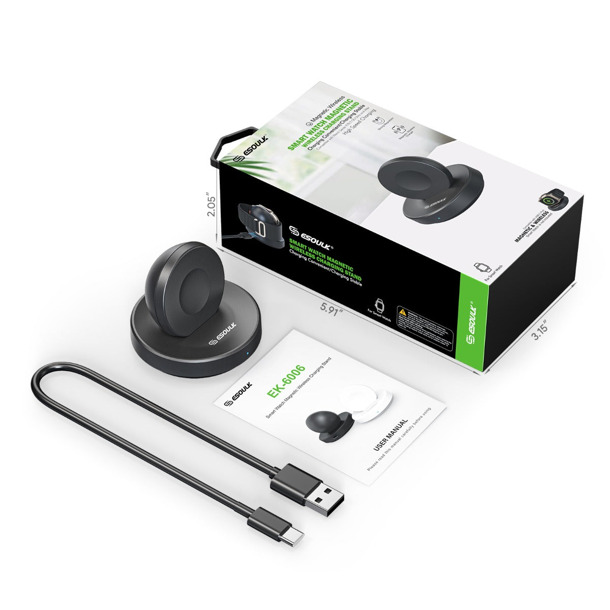 Esoulk Smart Watch Magnetic Wireless Charging Stand — Black, 3W