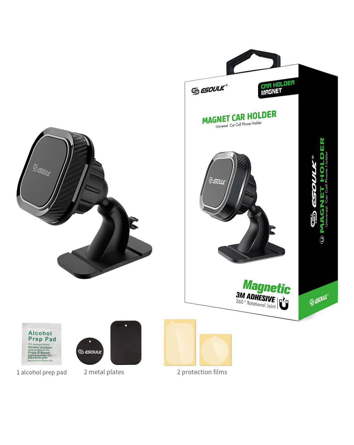 Esoulk Magnetic Stick On Car Holder — Black