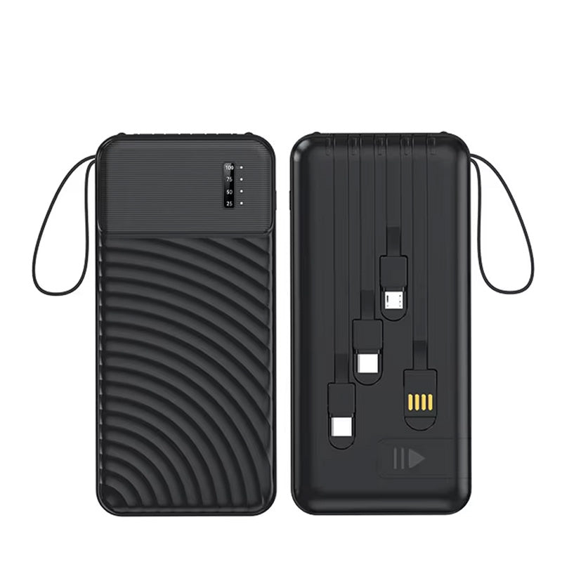 Pomgear Titan Charge Portable Powerbank with Built in Cables — Black, 20000mAh