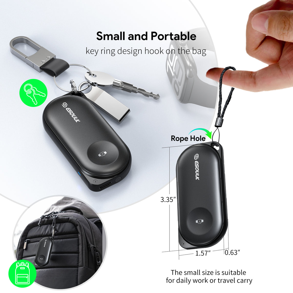 Esoulk Smart Watch Wireless Charging Power Bank — 1200 mAh, Black