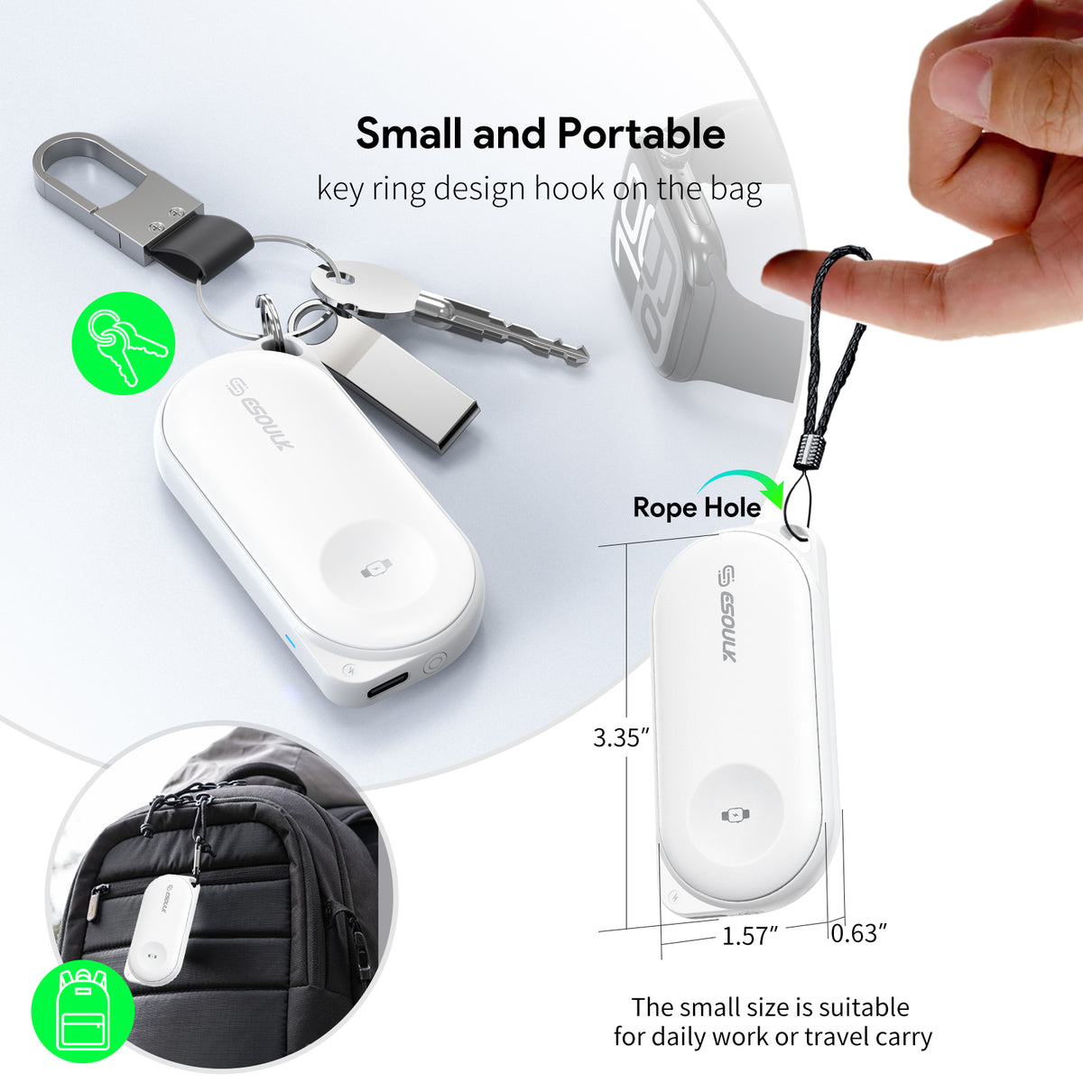 Esoulk Smart Watch Wireless Charging Power Bank — 1200 mAh, White