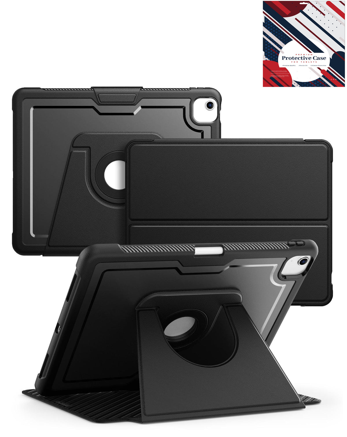 Magnetic Kickstand Leather Case for iPad Air 4 / 5 / 6 / 7 / Pro 11 2018 / 2019 / 2020 / 2021 / 2022 — Black