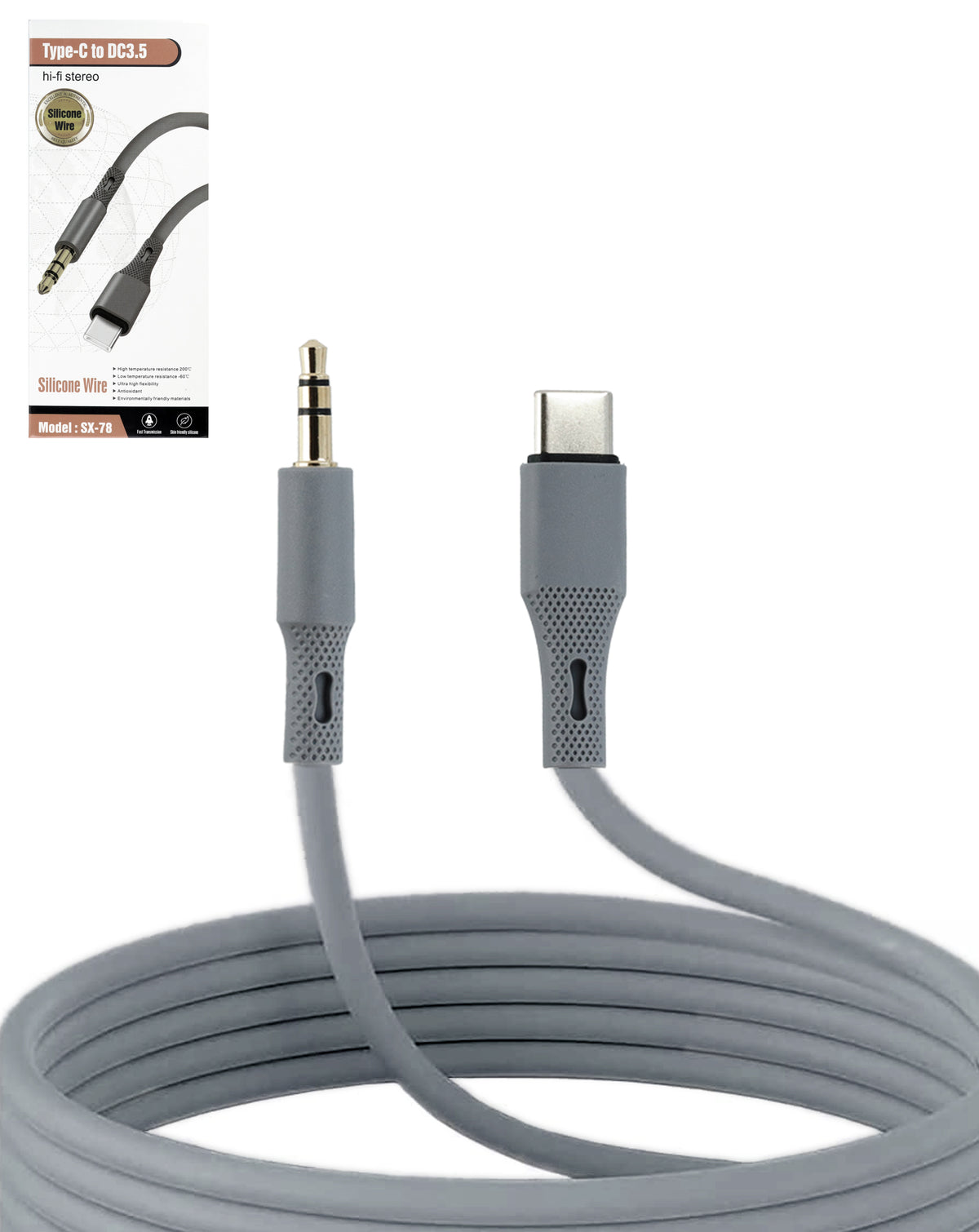 Silicone Wire USB-C to AUX — 3ft