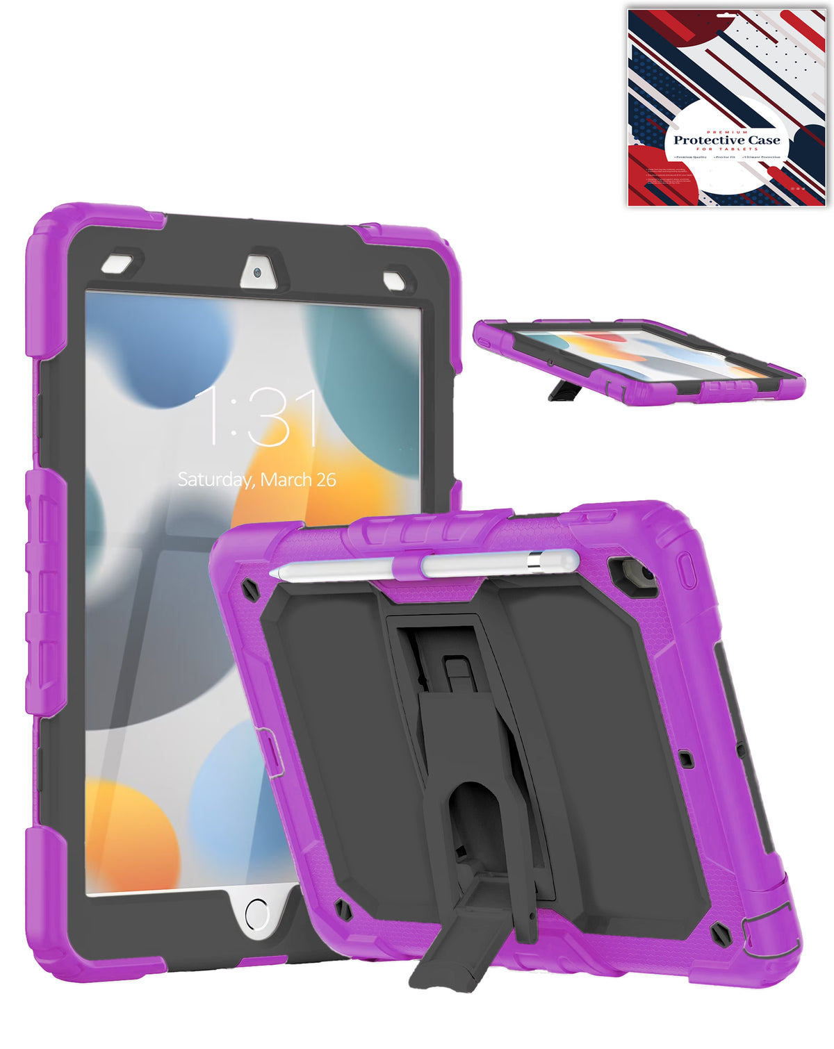 Heavy-Duty Shockproof Kickstand Case for iPad 10.2 7th / 8th / 9th / Air 3 / Pro 10.5 — Purple