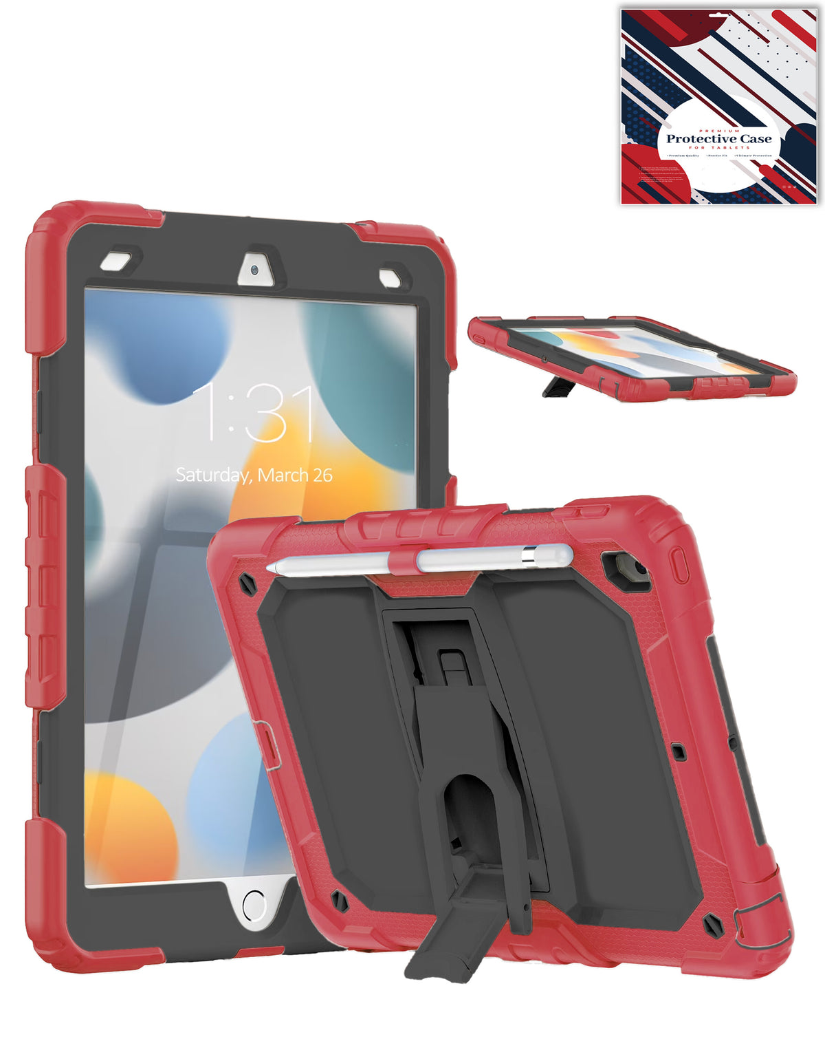Heavy-Duty Shockproof Kickstand Case for iPad 10.2 7th / 8th / 9th / Air 3 / Pro 10.5 — Red