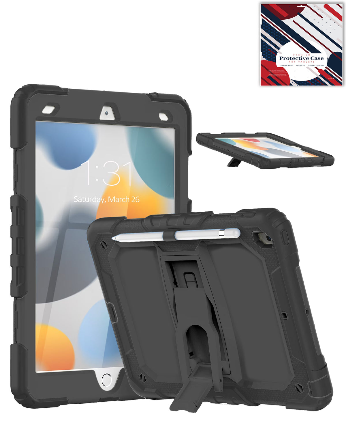 Heavy-Duty Shockproof Kickstand Case for iPad 10.2 7th / 8th / 9th / Air 3 / Pro 10.5 — Black