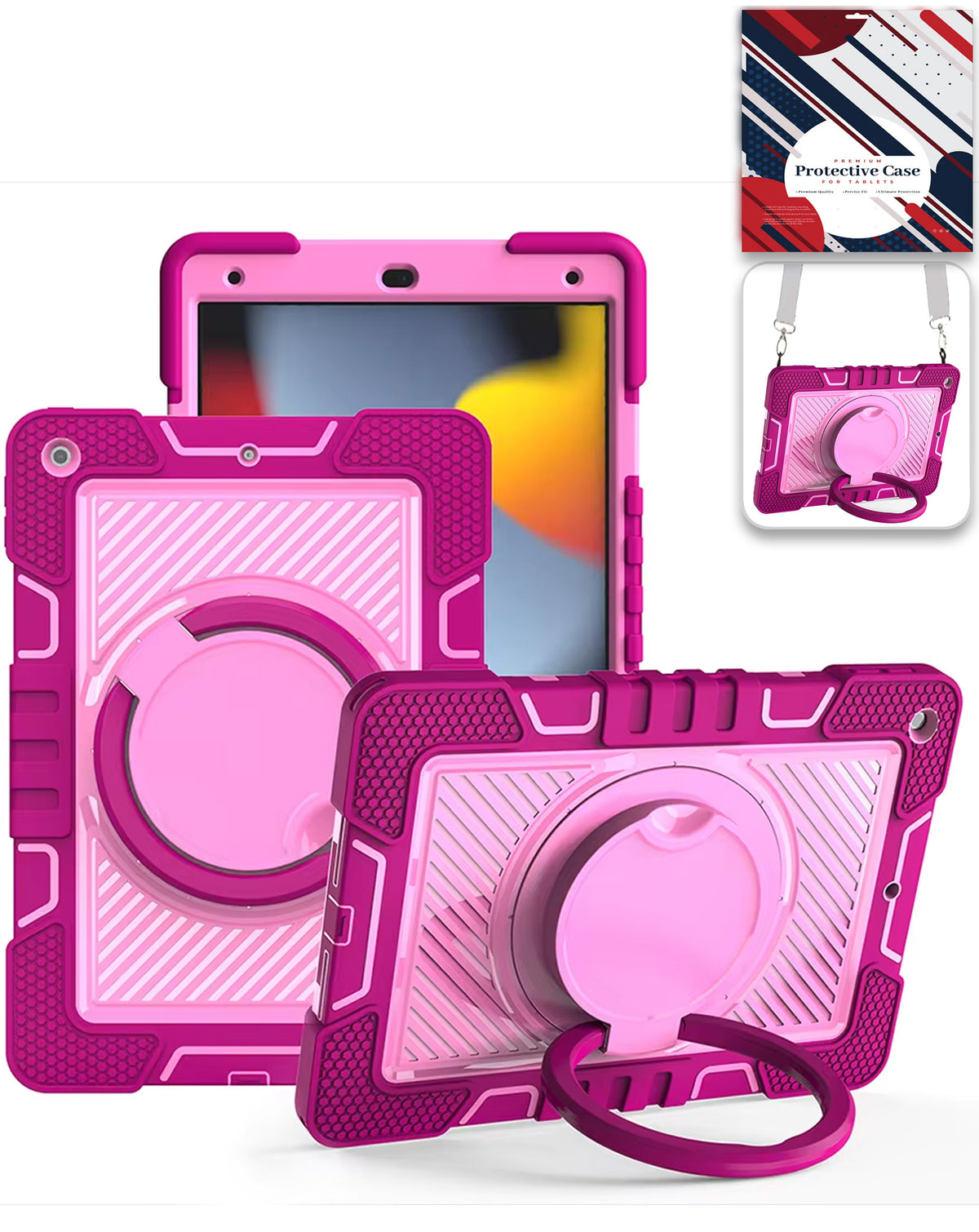 Heavy-Duty Shockproof Kickstand Case for iPad 10.2 7th / 8th / 9th / Air 3 / Pro 10.5 — Hot Pink