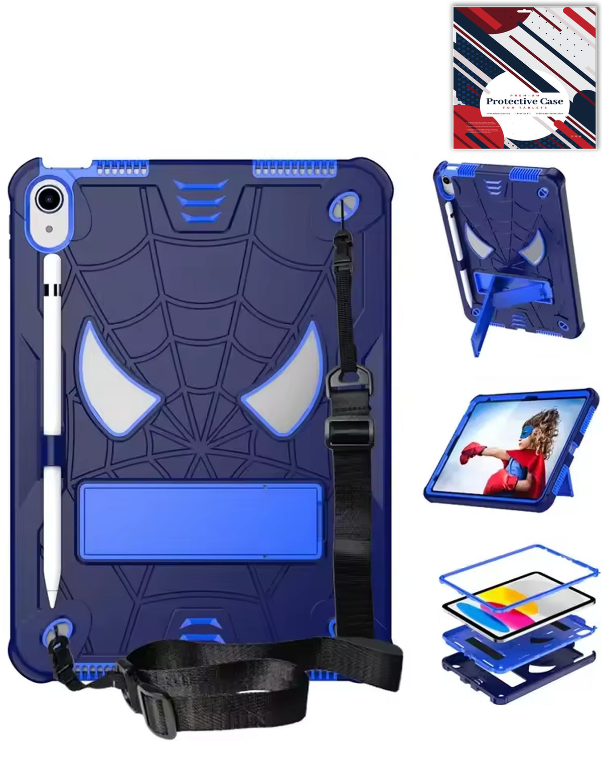 Heavy-Duty Shockproof Kickstand Case for iPad 10 2022 10.9 — Navy Blue