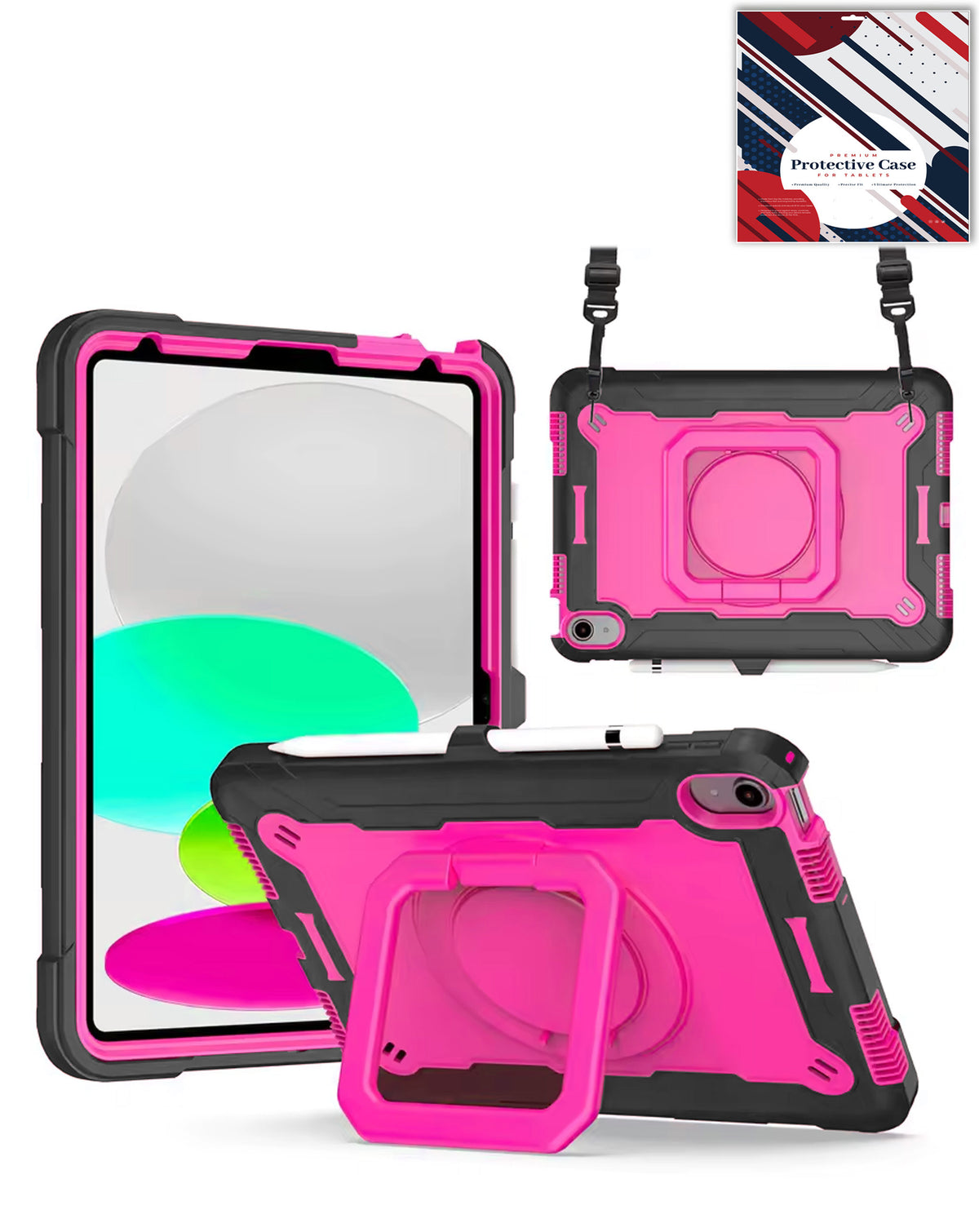 Kickstand Full-Body Case for iPad 10.2 7th / 8th / 9th / Air 3 / Pro 10.5 — Black & Pink