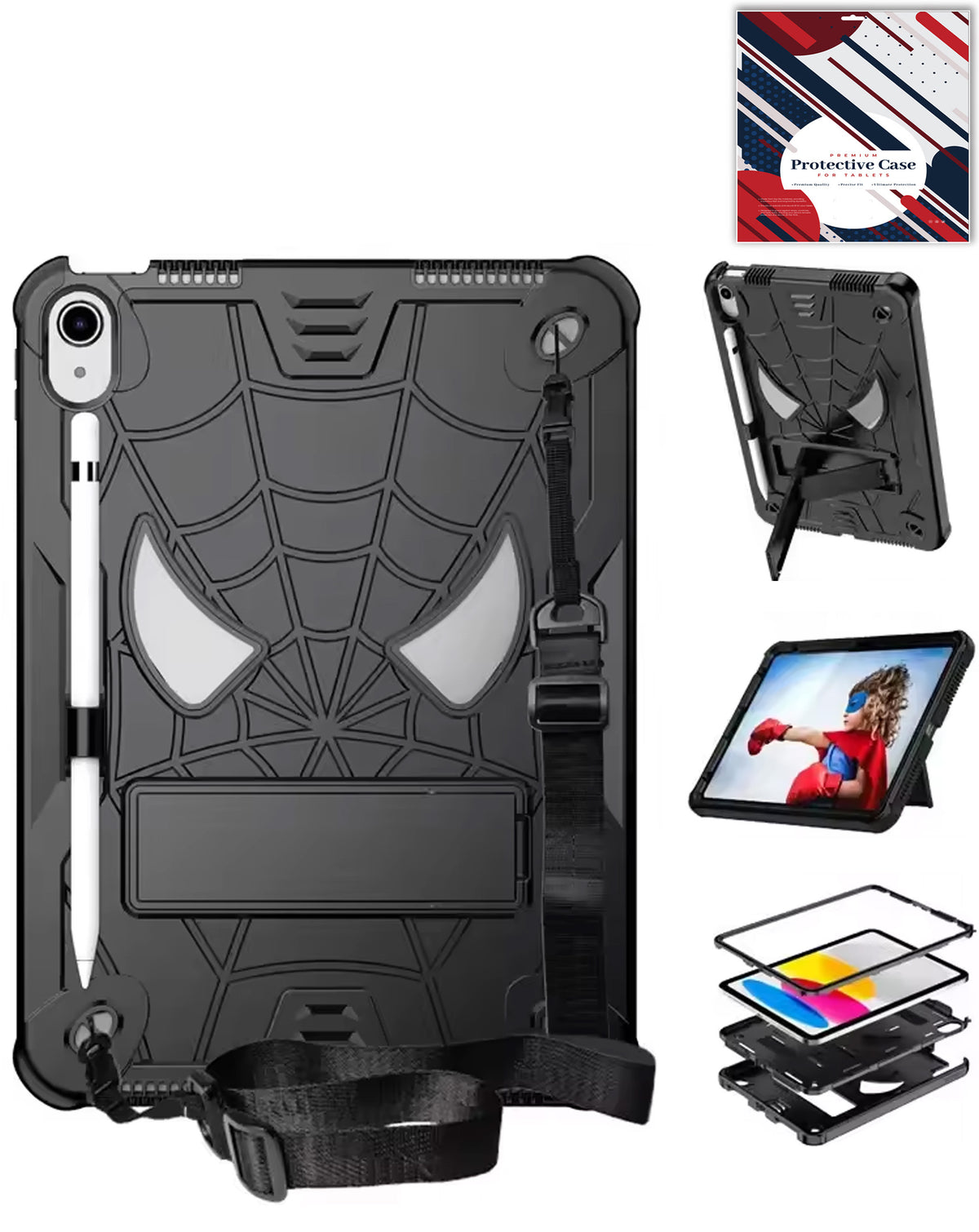 Heavy-Duty Shockproof Kickstand Case for iPad Mini 6 / 7 — Black