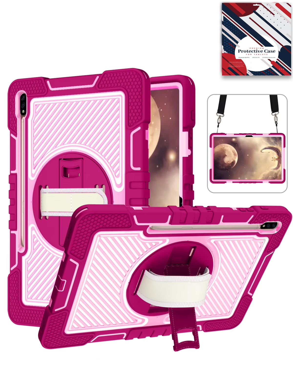 Kickstand Full-Body Case for Galaxy Tab S9 / Tab S9 FE / Tab S10 FE / Tab S10 Lite — Hot Pink