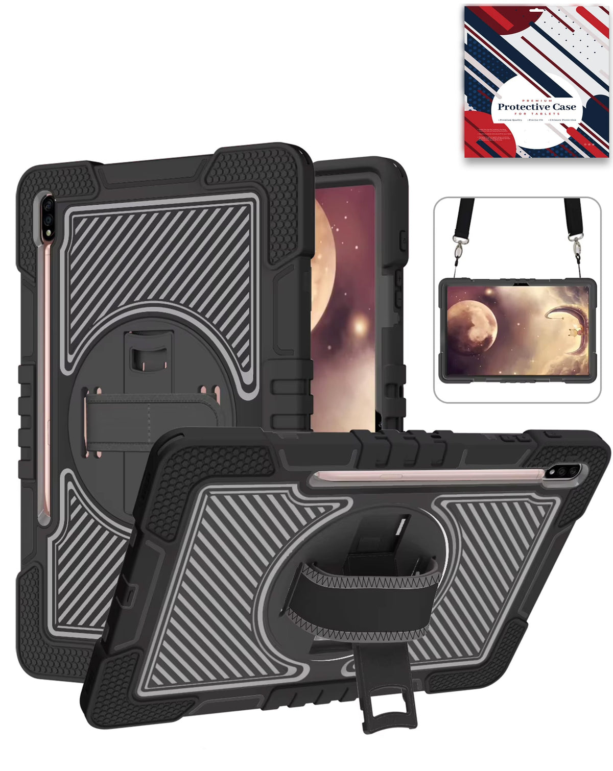 Kickstand Full-Body Case for Galaxy Tab S9 / Tab S9 FE / Tab S10 FE / Tab S10 Lite — Black