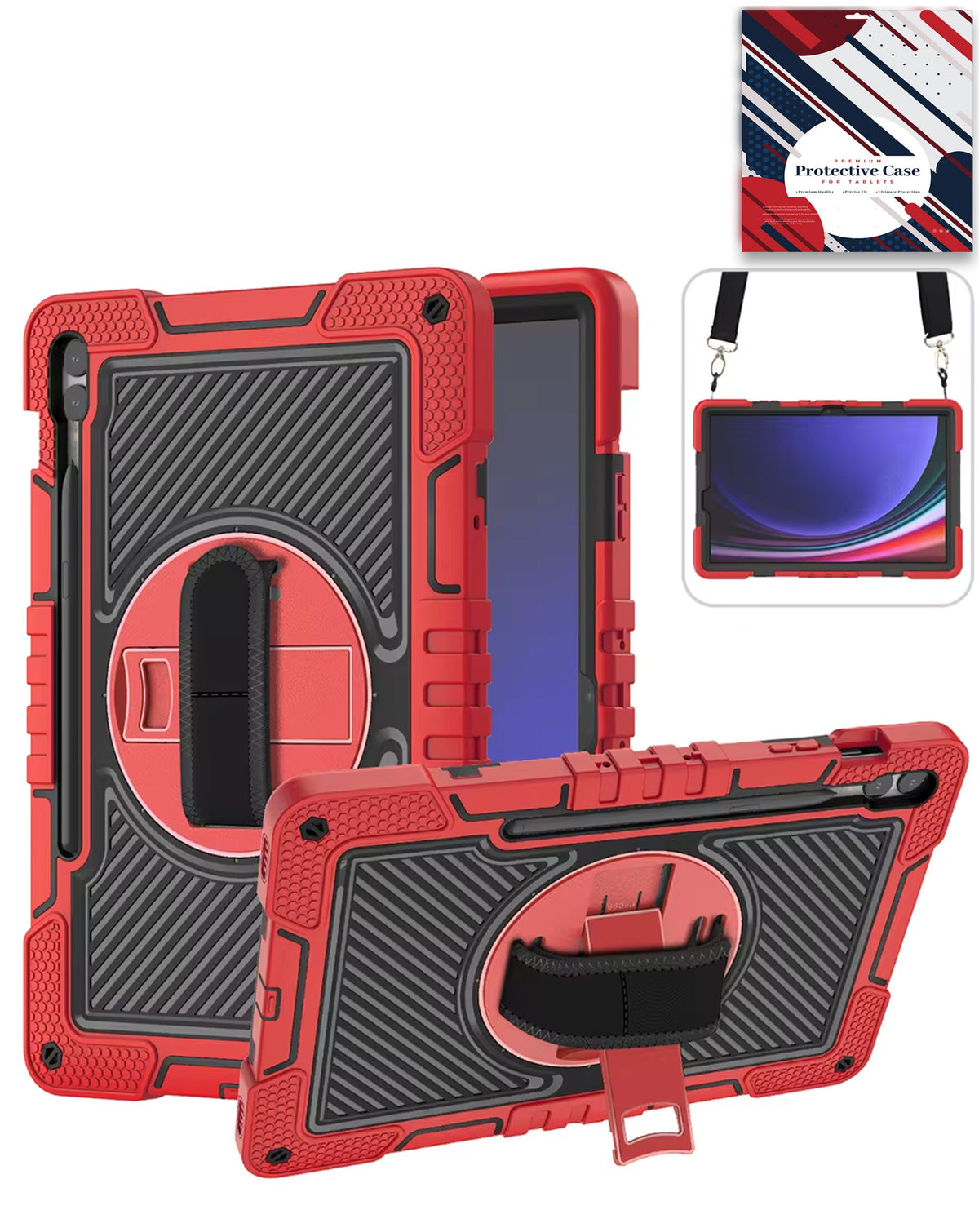 Kickstand Full-Body Case for Galaxy Tab S9 FE / Tab S9 Plus / Tab S10 Plus — Red