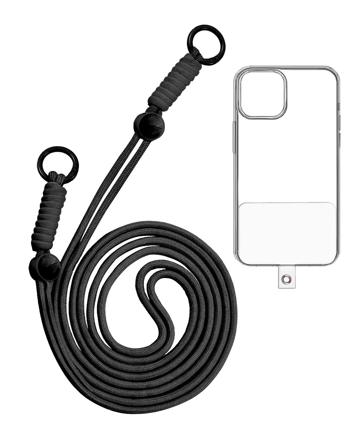 Adjustable Braided Phone Lanyard — 3.6ft, Black