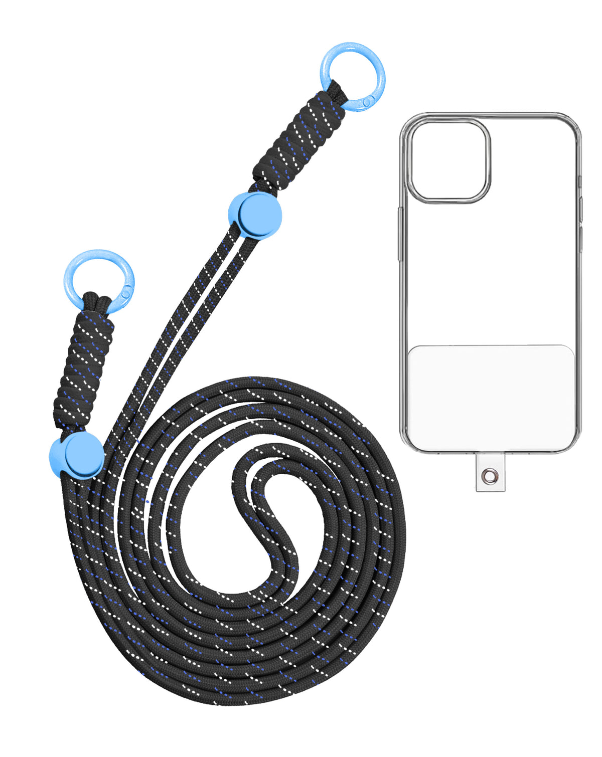 Adjustable Braided Phone Lanyard — 3.6ft, Dark Blue & White