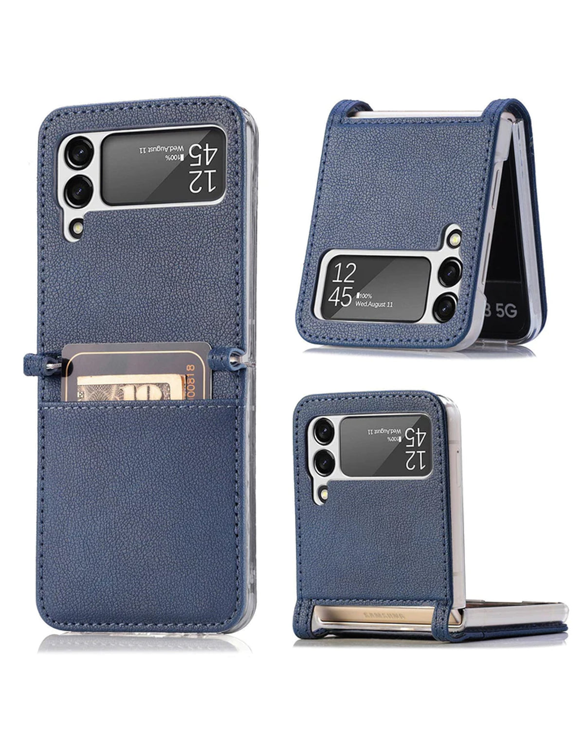 Genuine Leather Case for Galaxy Z Flip 3 — Blue