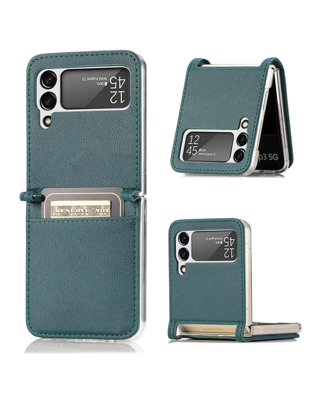 Genuine Leather Case for Galaxy Z Flip 3 — Green