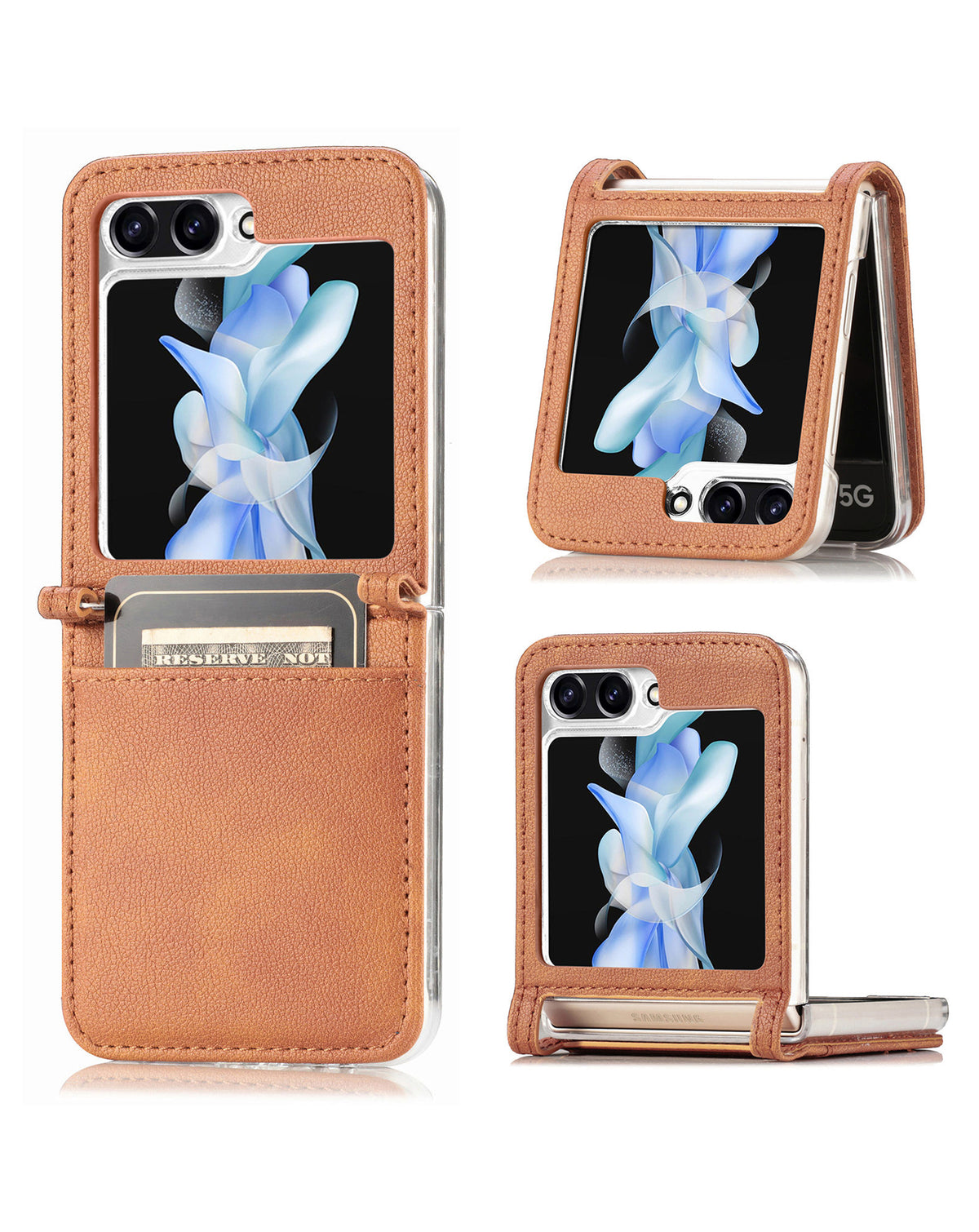 Genuine Leather Case for Galaxy Z Flip 5 — Brown