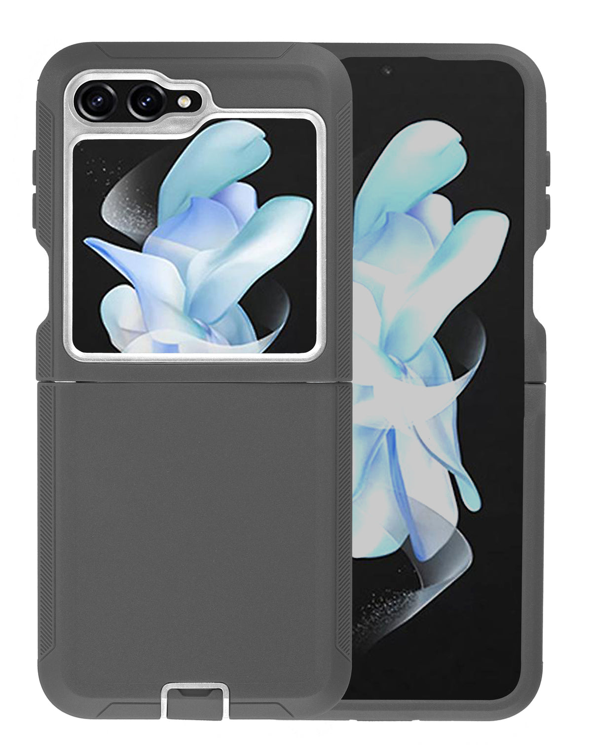 Heavy-Duty Shockproof Case for Galaxy Z Flip 6 / Z Flip 7 FE — Dark Gray & White