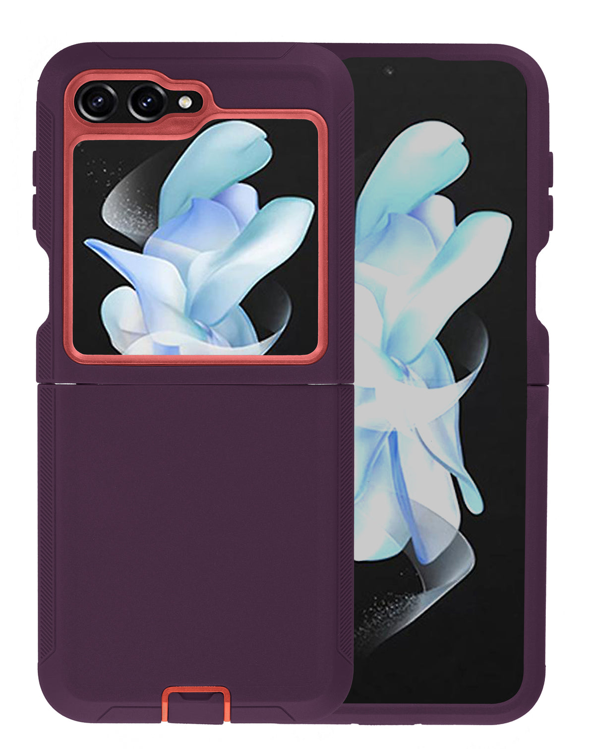 Heavy-Duty Shockproof Case for Galaxy Z Flip 6 / Z Flip 7 FE — Dark Purple & Hot Pink