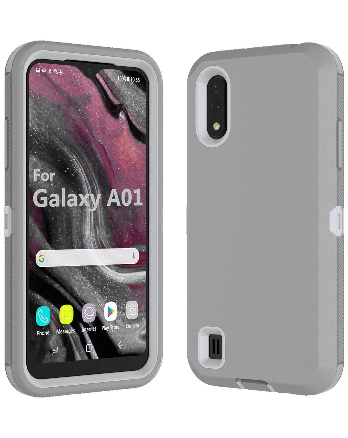 Heavy-Duty Shockproof Case for Galaxy A01 — Dark Gray & White