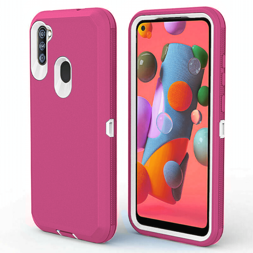 Heavy-Duty Shockproof Case for Galaxy A11 — Hot Pink & White