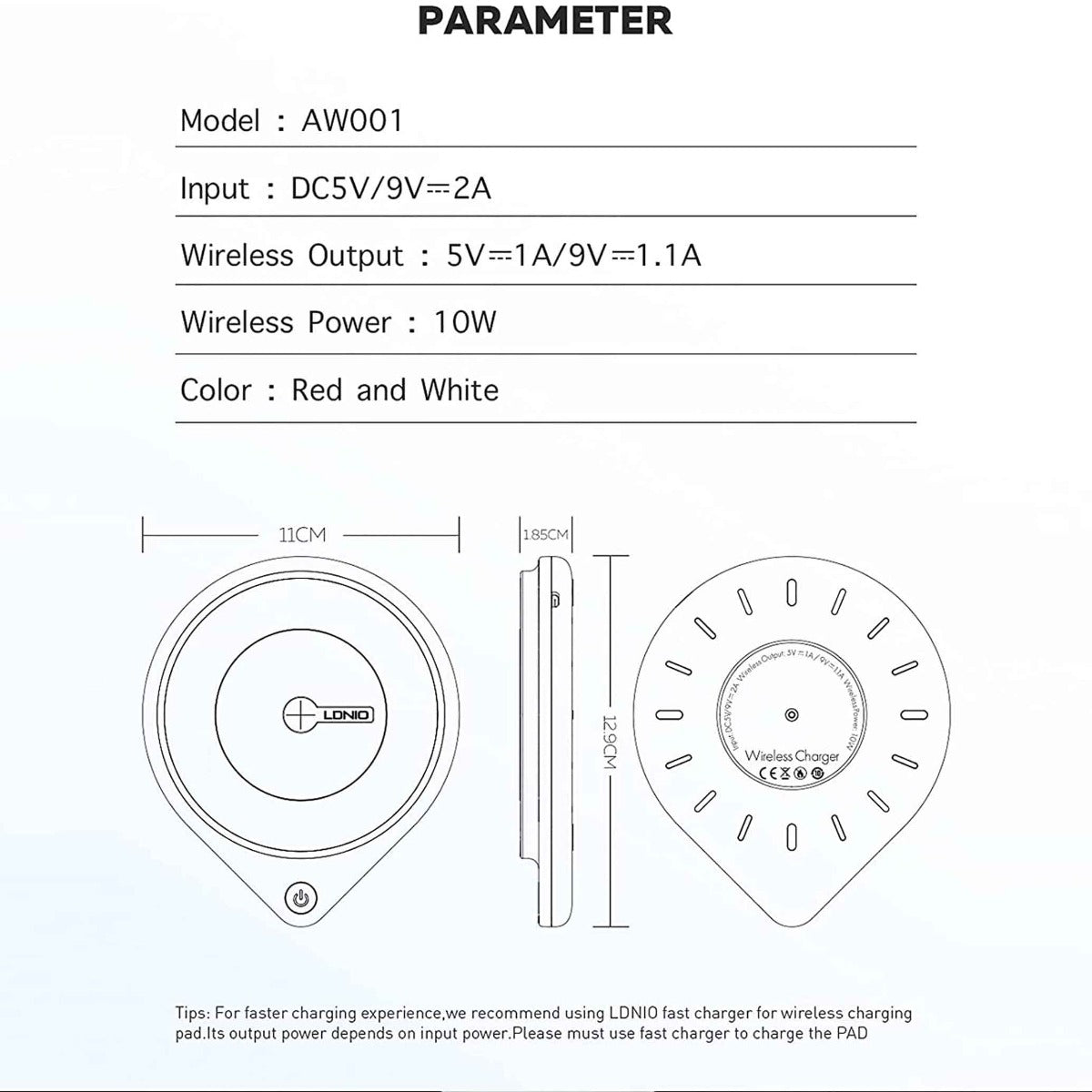 LDNIO AW001 Wireless Charger Pad Built-in Bedside Lamp — 10W